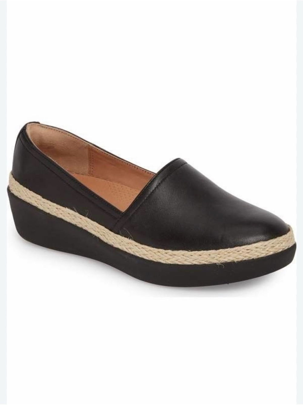 FitFlop Black Slip-On Espadrille Wedge with Braided Trim